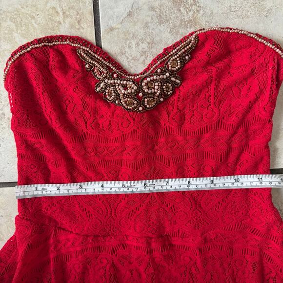 Free People Red Lace Beaded Party Club Boho Dress size XS Cocktail - Picture 6 of 11